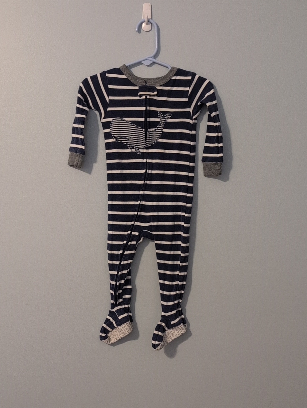 Carter's Navy & White Striped Whale Footed One-Piece